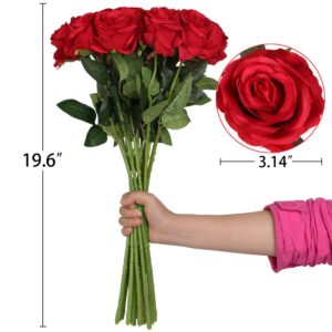 Luyue 10PCS Artificial Roses Flower Silk Rose with Stem Realistic Artificial Long Stem Red Rose Valentine's Day Fake Roses Bouquet for Wedding Home Decoration