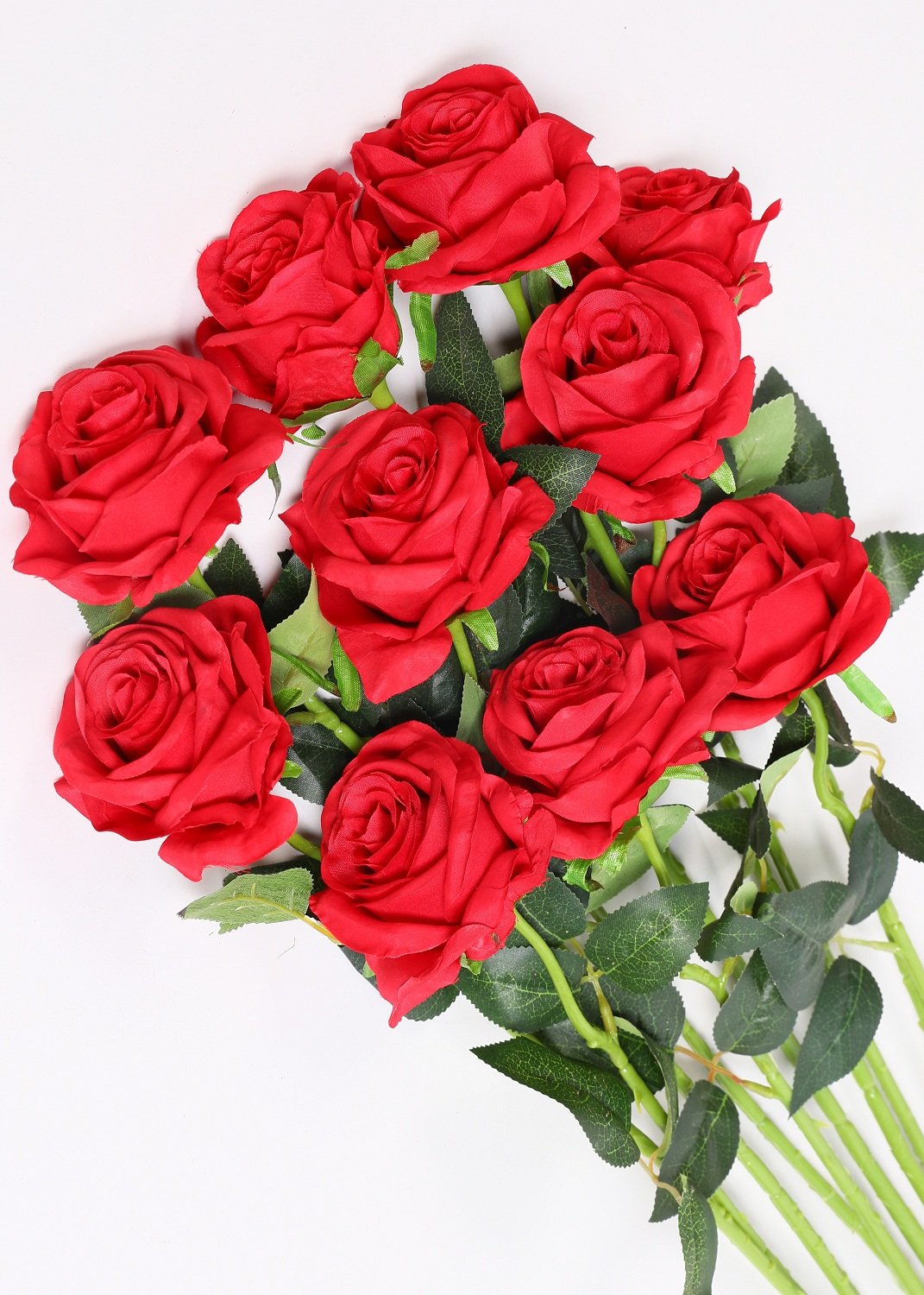 Luyue 10PCS Artificial Roses Flower Silk Rose with Stem Realistic Artificial Long Stem Red Rose Valentine's Day Fake Roses Bouquet for Wedding Home Decoration