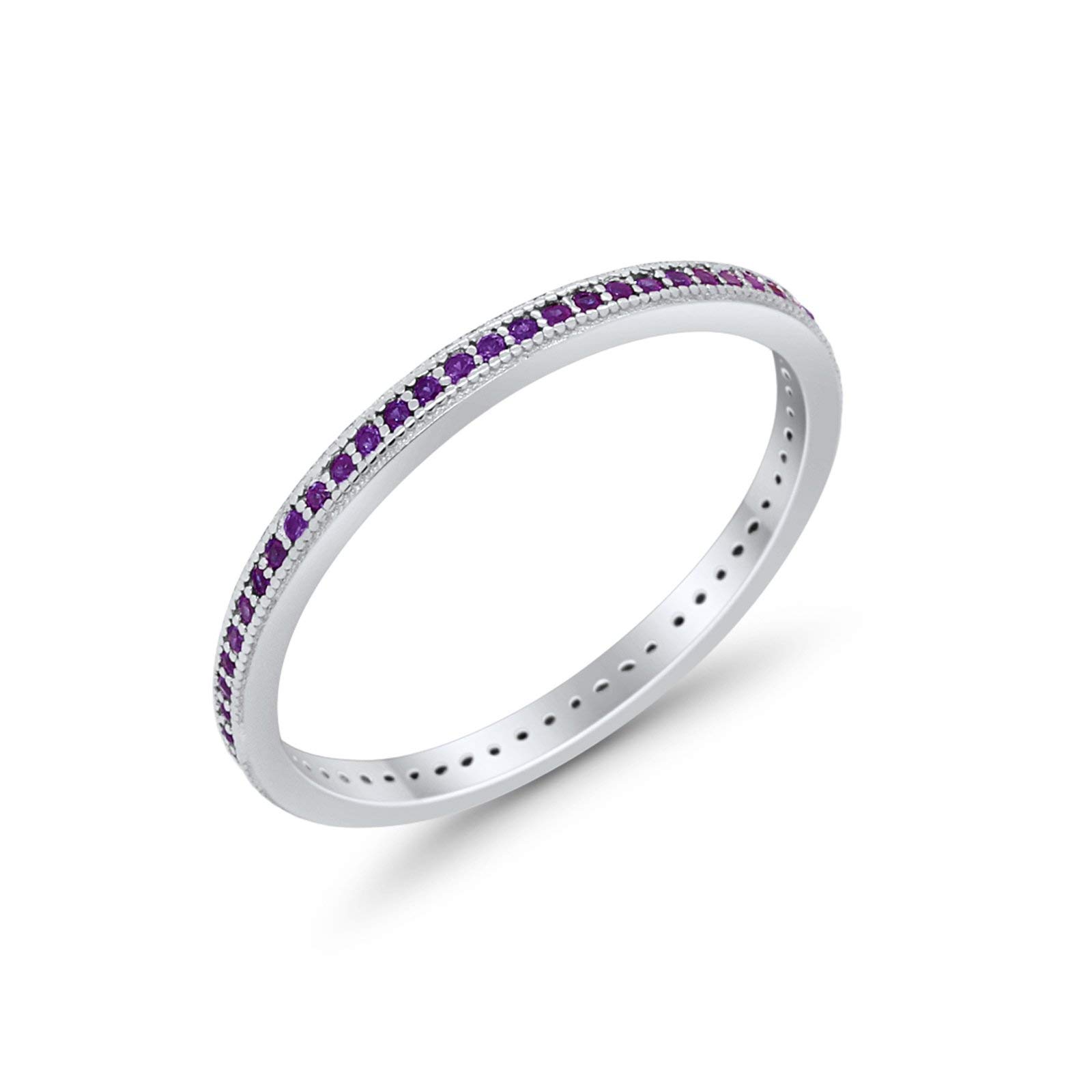 Blue Apple Co. Simulated Amethyst Cubic Zirconia Size-10 Full Eternity Stackable Band Ring Round Simulated Cubic Zirconia 925 Sterling Silver