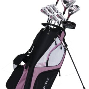 Aspire XD1 Ladies Womens Complete Golf Clubs Set Includes Titanium Driver, S.S. Fairway, Hybrid, 6-PW Irons, Putter, Bag, 3 H/C's Pink Petite Size