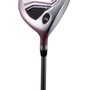 Aspire XD1 Ladies Womens Complete Golf Clubs Set Includes Titanium Driver, S.S. Fairway, Hybrid, 6-PW Irons, Putter, Bag, 3 H/C's Pink Petite Size