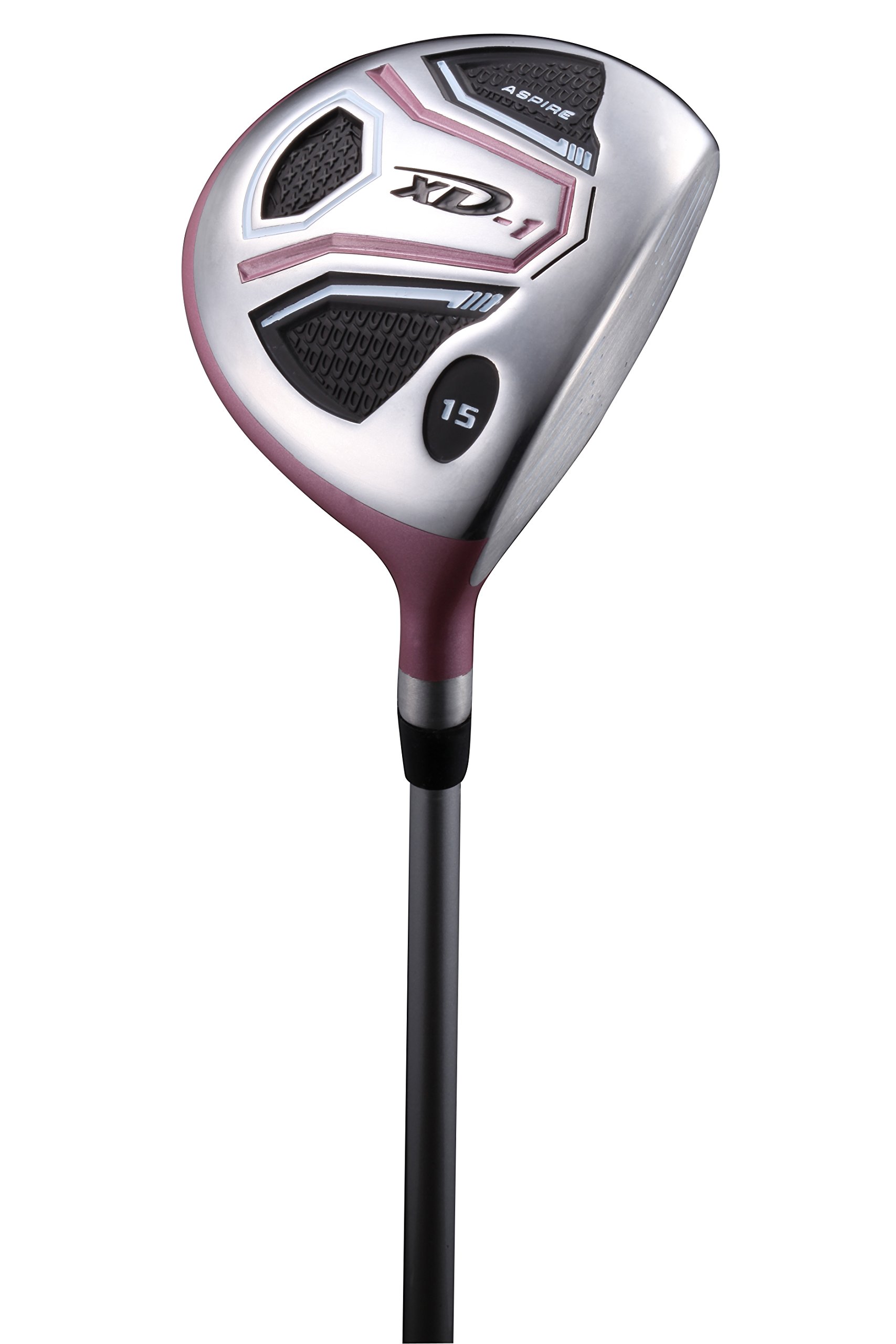 Aspire XD1 Ladies Womens Complete Golf Clubs Set Includes Titanium Driver, S.S. Fairway, Hybrid, 6-PW Irons, Putter, Bag, 3 H/C's Pink Petite Size