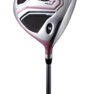 Aspire XD1 Ladies Womens Complete Golf Clubs Set Includes Titanium Driver, S.S. Fairway, Hybrid, 6-PW Irons, Putter, Bag, 3 H/C's Pink Petite Size