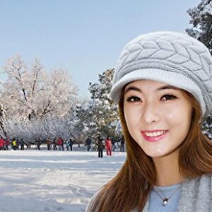 HINDAWI Winter Hats for Women Girls Warm Wool Knit Winter Hat Snow Ski Skull Cap with Visor Grey