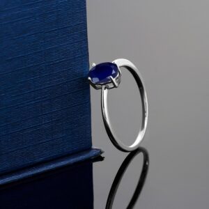 Gem Stone King 10K White Gold Blue Sapphire Solitaire Engagement Ring For Women | 1.02 Cttw | Oval 7X5MM | Gemstone September Birthstone | Available in Size 5-10