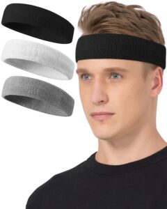 tanluhu sweatbands sport headbands for working out, execise, tennis, basketball, running - terry cloth athletic sweat cotton headband outdoor for men & women