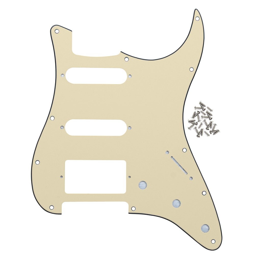 IKN 11 Hole Strat HSS Pickguard Guitar Scratch Plate for American/Mexican Made Standard Strat Modern Style Guitar Replacement, 3Ply Cream