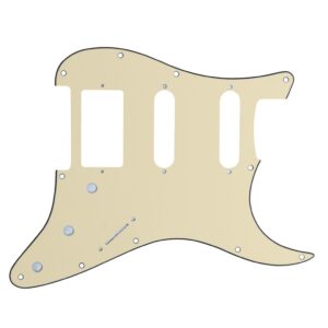 IKN 11 Hole Strat HSS Pickguard Guitar Scratch Plate for American/Mexican Made Standard Strat Modern Style Guitar Replacement, 3Ply Cream