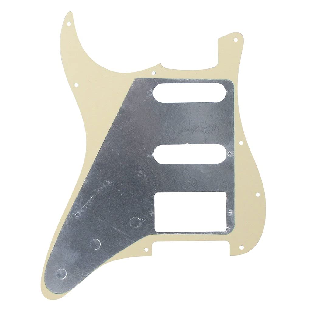 IKN 11 Hole Strat HSS Pickguard Guitar Scratch Plate for American/Mexican Made Standard Strat Modern Style Guitar Replacement, 3Ply Cream