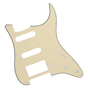 IKN 11 Hole Strat HSS Pickguard Guitar Scratch Plate for American/Mexican Made Standard Strat Modern Style Guitar Replacement, 3Ply Cream