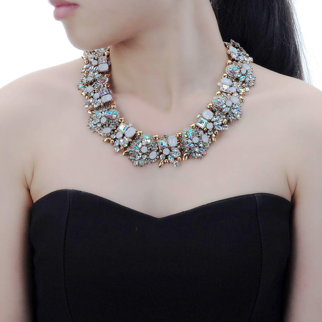 Crystal Rhinestone Statement Necklace, Vintage Chunky Chain Choker Collar Bib Statement Necklace Fashion Costume Jewelry Necklaces for Women