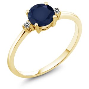 gem stone king 10k yellow gold blue sapphire and white diamond solitaire engagement ring for women (1.03 cttw, round 6mm, gemstone september birthstone, size 5)