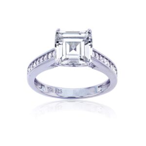 sterling silver rhodium 8mm asscher cut cubic zirconia engagement ring