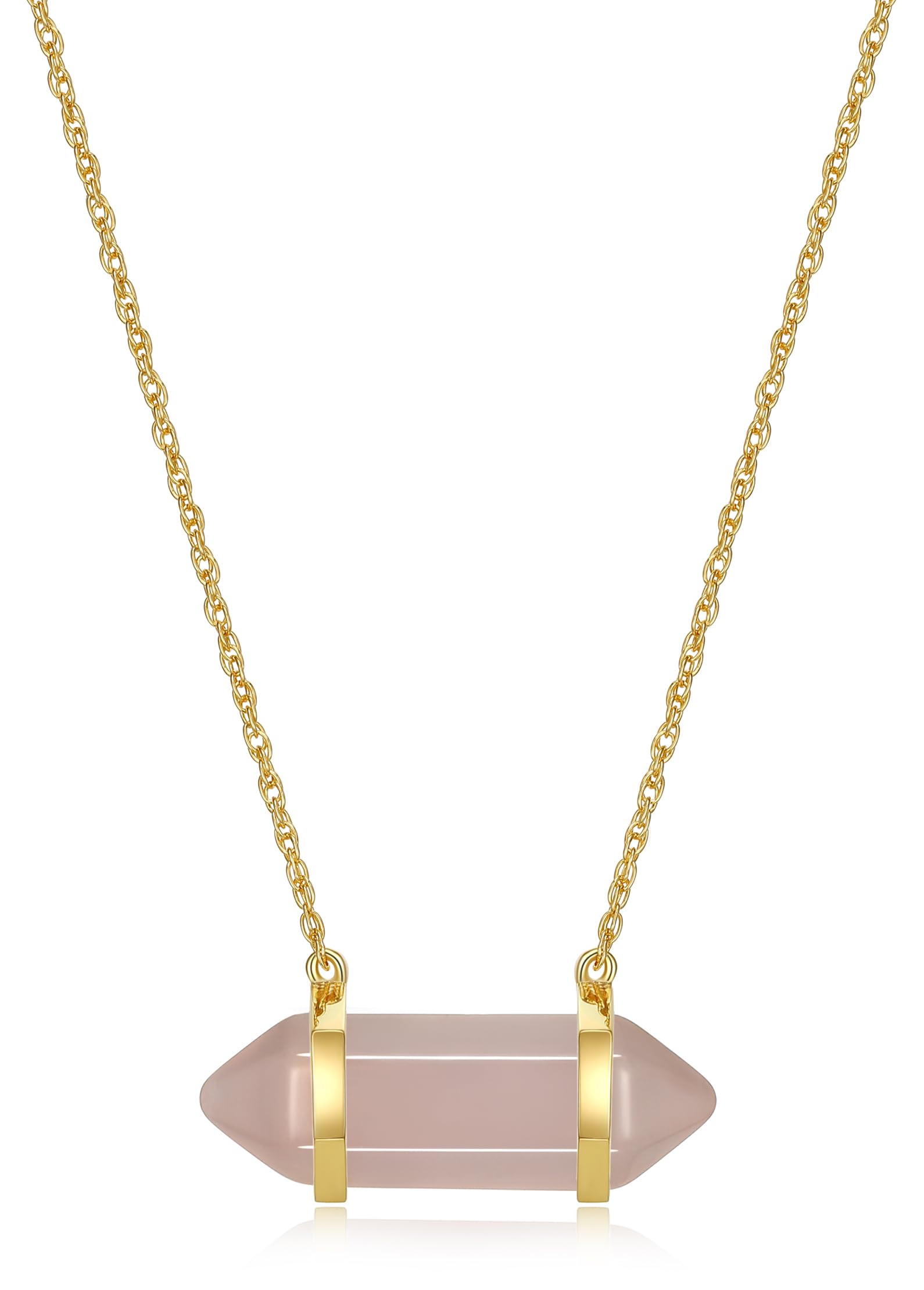 MORGAN & PAIGE Rose Quartz Crystal Chakra Point Necklace in 18K Gold Plated Sterling Silver for Women