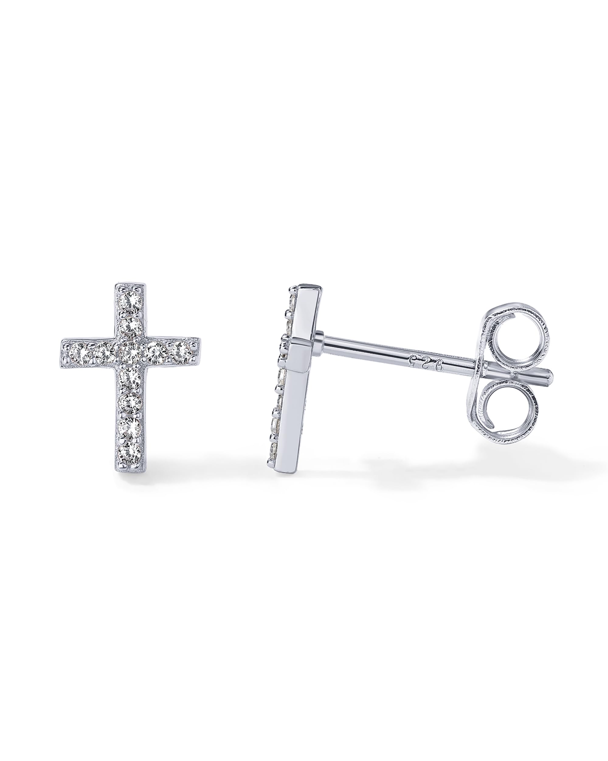 PAVOI 14K White Gold Plated Sterling Silver Earrings | Pave CZ White Gold Cross Earrings for Women