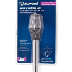 Attwood 7202-P-7 Lightarmor Folding 20-Inch Incandescent 3 Nautical Mile Masthead/Anchor Light, Silver, One Size