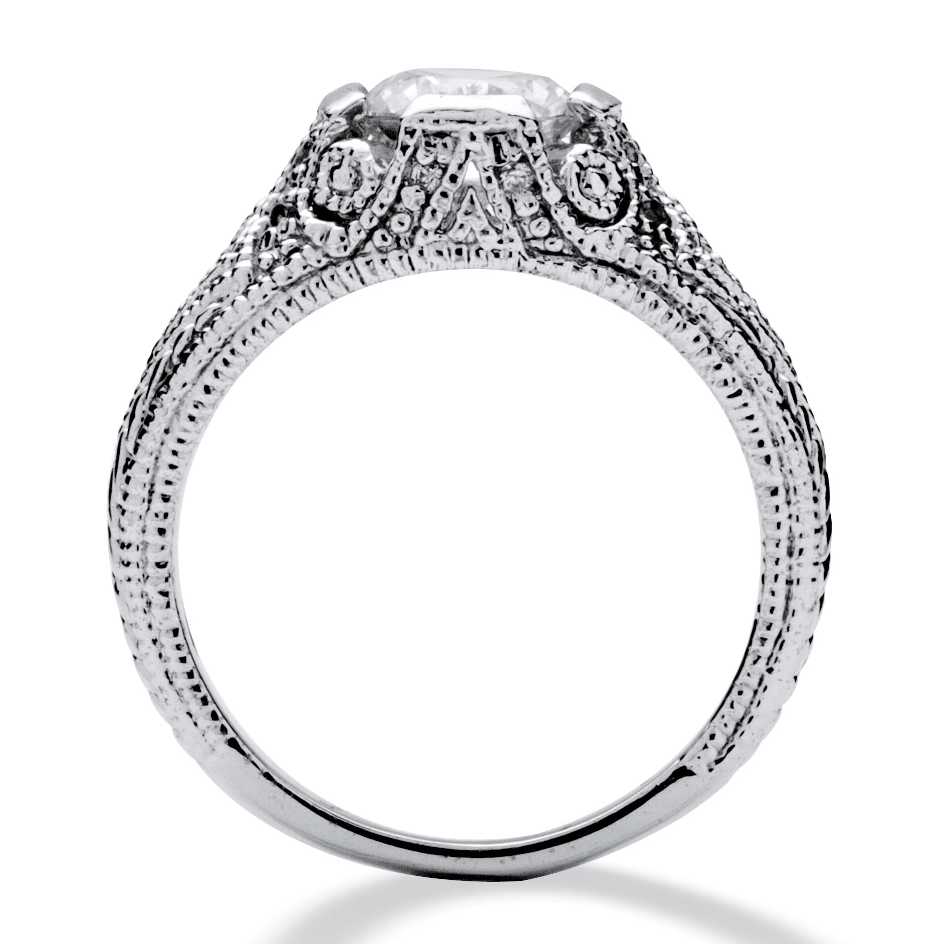 PalmBeach Sterling Silver Round Cubic Zirconia Vintage Style Engagement Ring Sizes 6-12 Size 8