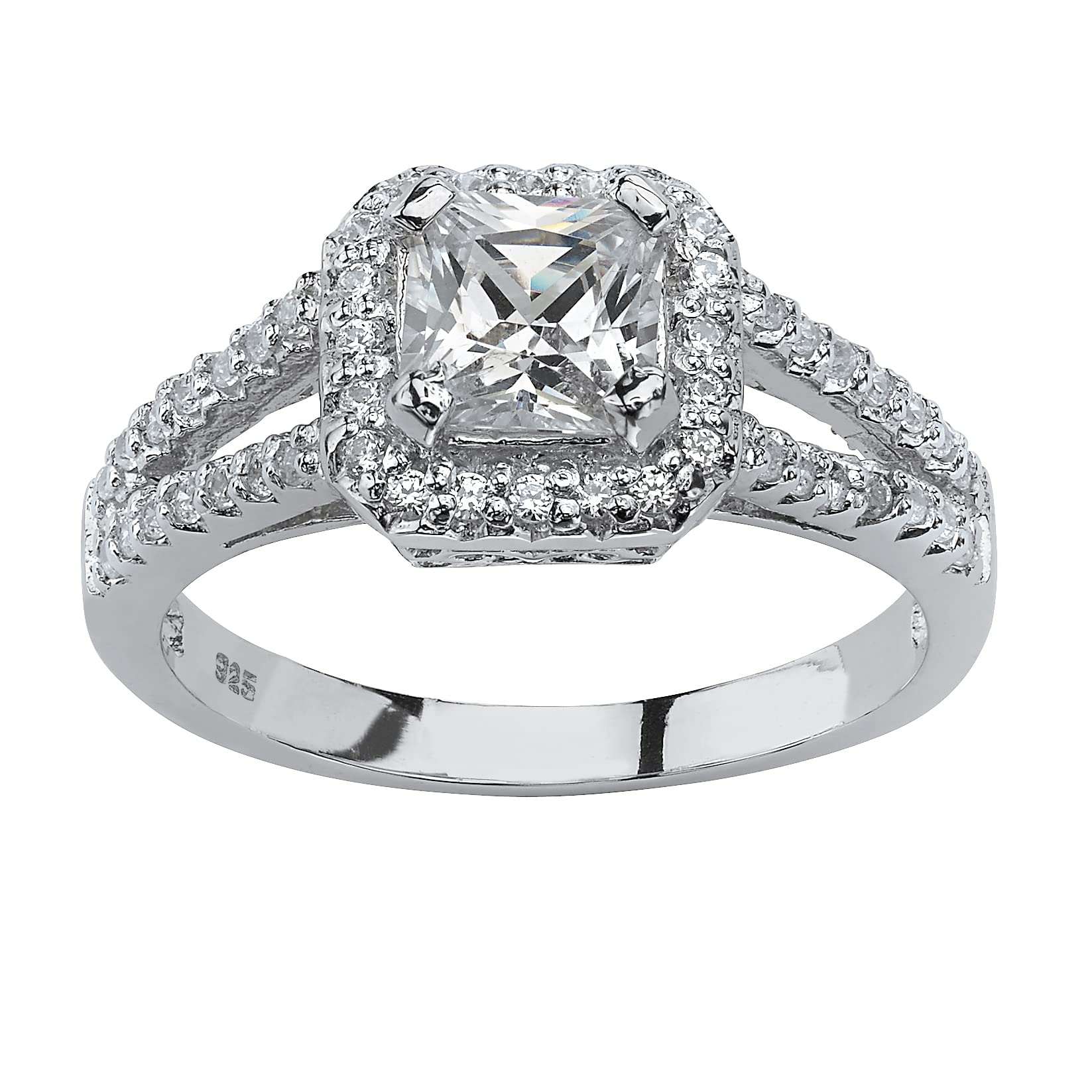 PalmBeach Platinum-plated Sterling Silver Princess Cut Cubic Zirconia Split Shank Engagement Ring Sizes 5-10 Size 8