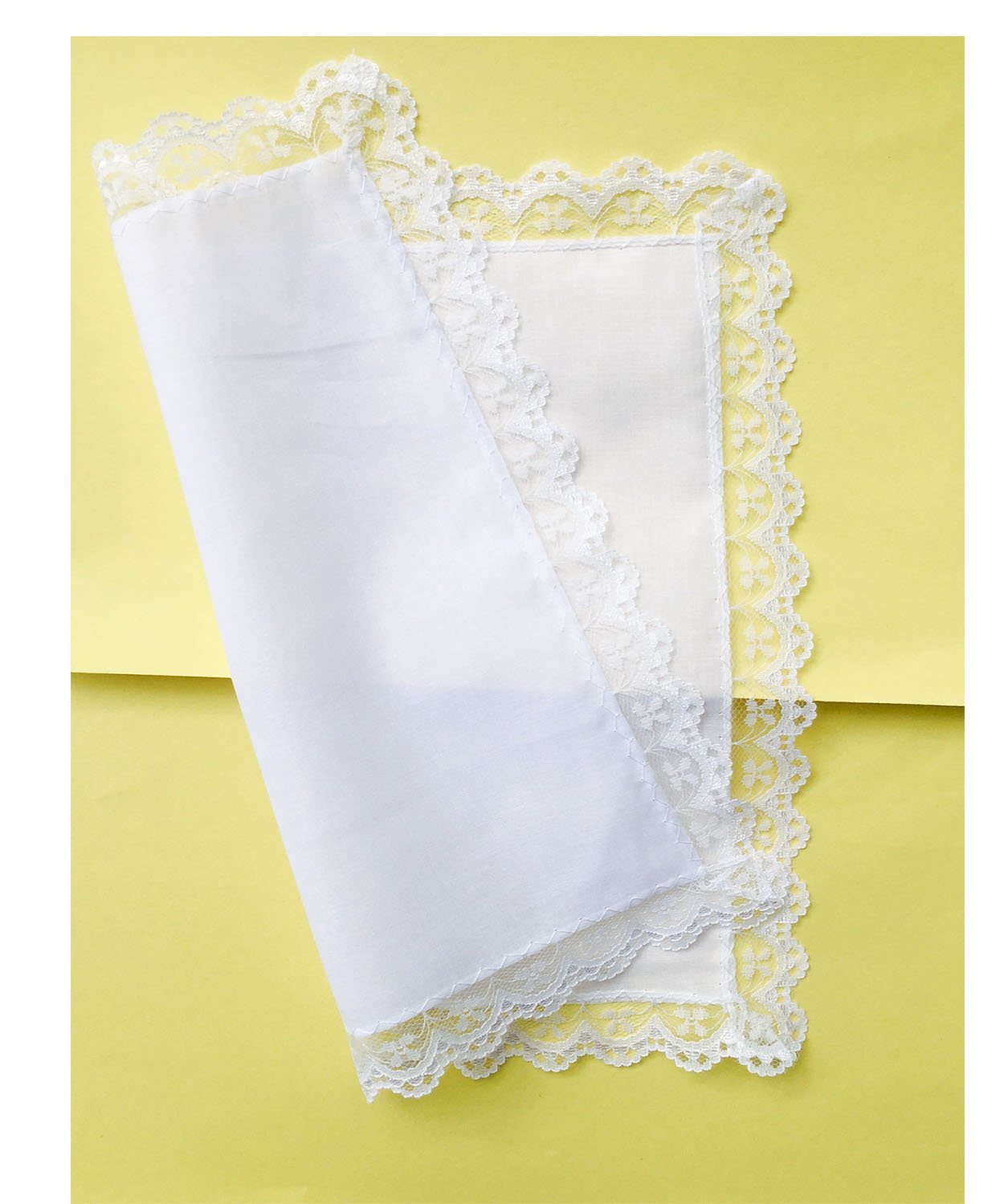 6/12 Pack of Ladies White Perfect Wedding Lace Cotton Handkerchiefs