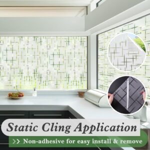 rabbitgoo Window Privacy Film Frosted Glass Window Film, Static Cling Sun Blocking Frosting Door Window Cover for Home, Decorative Window Sticker House Window Tint, Cross Pattern 17.5 x 78.7 inches