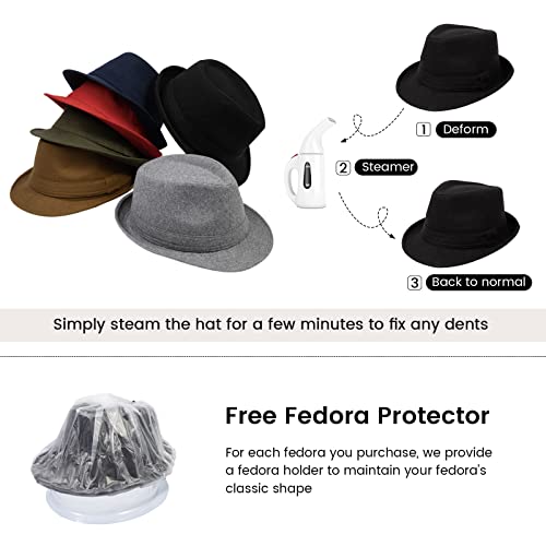 YoungLove Fashion Fedora for Men Dress Hats Black Fedora Hats for Men Men's Classic Manhattan Structured Trilby Fedora Hat Black Fedora Hat for Men, Black, Large