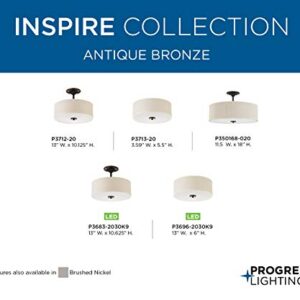 Progress Lighting P3713-20 Inspire Two-Light Flush Mount, Antique Bronze, 5.50x13.00x13.00