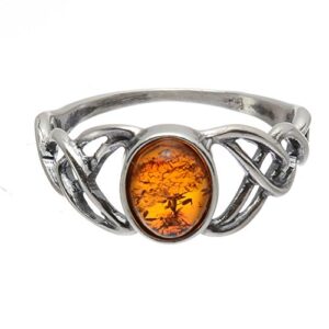 holidaygiftshops sterling silver and baltic honey amber celtic knots adult ring- size 6