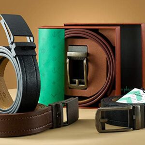 Marino Men's Comfort Click Ratchet Belt Casual Leather Belt for Men - Automatic Linxx Buckle, 1 3/8" Wide - Elegant Gift Box - Sandpaper Linxx - Deep Charcoal - Adjustable from 28" to 44" Waist