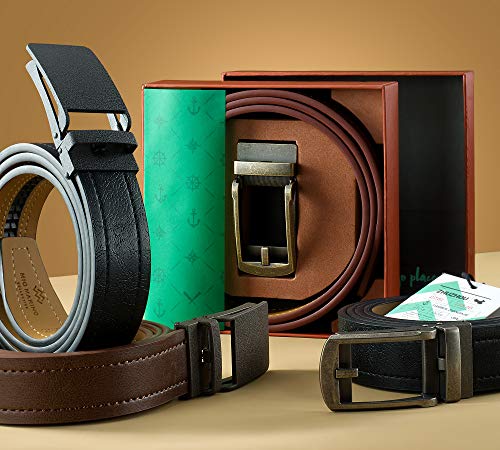 Marino Men's Comfort Click Ratchet Belt Casual Leather Belt for Men - Automatic Linxx Buckle, 1 3/8" Wide - Elegant Gift Box - Sandpaper Linxx - Deep Charcoal - Adjustable from 28" to 44" Waist