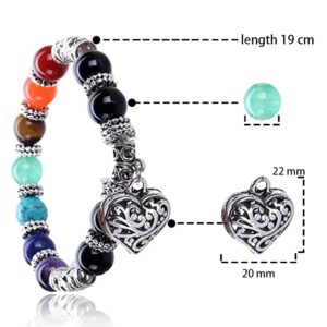 Hithop 10MM 7 Chakra Religion Healing Balance Stone Beaded Bracelet Yoga Reiki Charm Heart Bracelets