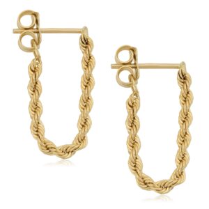 10k Yellow Gold Diamond-cut Rope Dangling Hoop Earrings