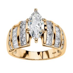 PalmBeach Platinum-Plated Sor Yellow Gold-Plated Sterling Silver Marquise Cut Cubic Zirconia Channel Set Engagement Ring Size 7