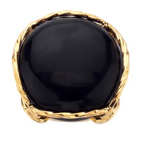 PalmBeach Yellow Gold-Plated Natural Black Onyx or Genuine Brown Tiger Eye Pillow Ring Size 7