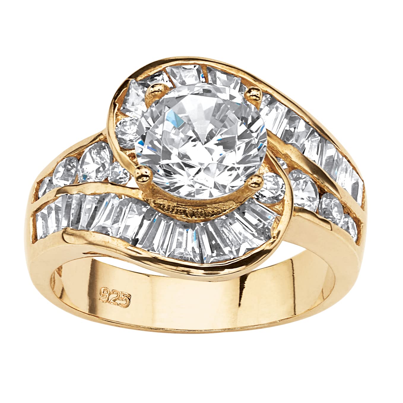 PalmBeach Yellow Gold-plated Sterling Silver Round Cubic Zirconia Engagement Ring Sizes 5-10 Size 8