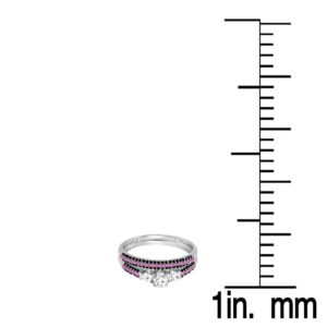 Dazzlingrock Collection Round White & Pink Sapphire, Black Diamond Wedding Ring Set in 10K White Gold, Size 9.5