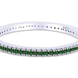 Jewel Zone US Simulated Green Emerald Eternity Stackable Wedding Ring in 14k White Gold Over Sterling Silver (1/5 Ct)