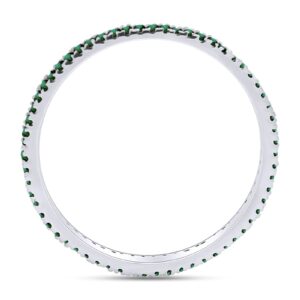 Jewel Zone US Simulated Green Emerald Eternity Stackable Wedding Ring in 14k White Gold Over Sterling Silver (1/5 Ct)