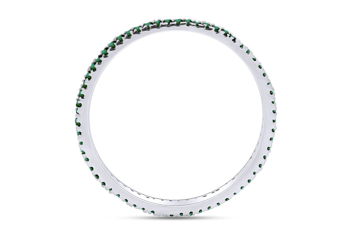 Jewel Zone US Simulated Green Emerald Eternity Stackable Wedding Ring in 14k White Gold Over Sterling Silver (1/5 Ct)