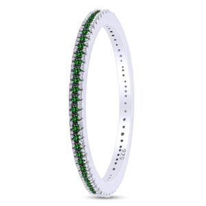 Jewel Zone US Simulated Green Emerald Eternity Stackable Wedding Ring in 14k White Gold Over Sterling Silver (1/5 Ct)