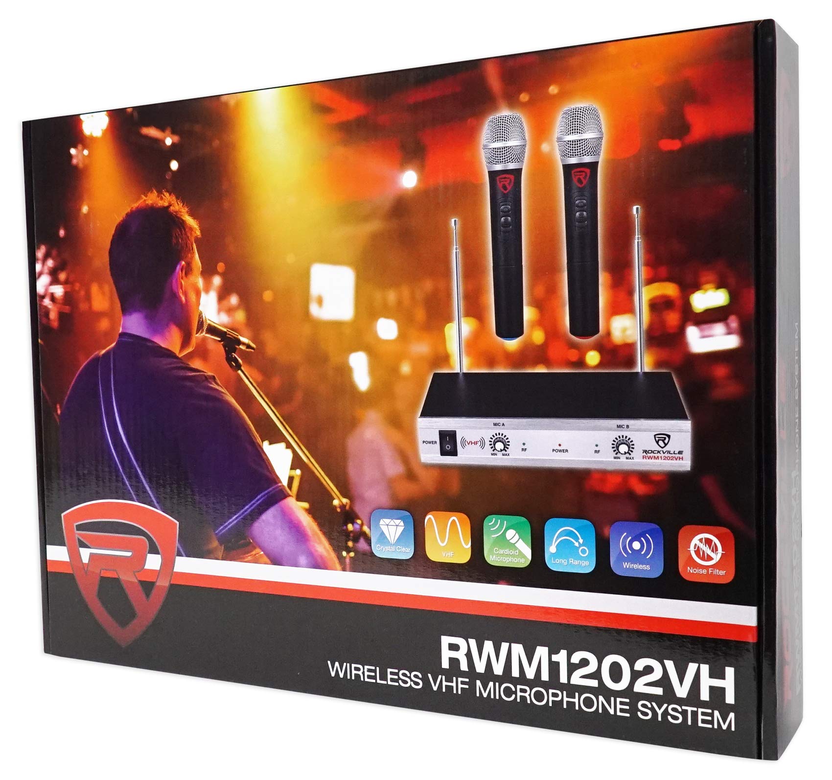 Rockville RWM1202VH VHF Wireless Dual HandHeld Microphone System/Metal Receiver