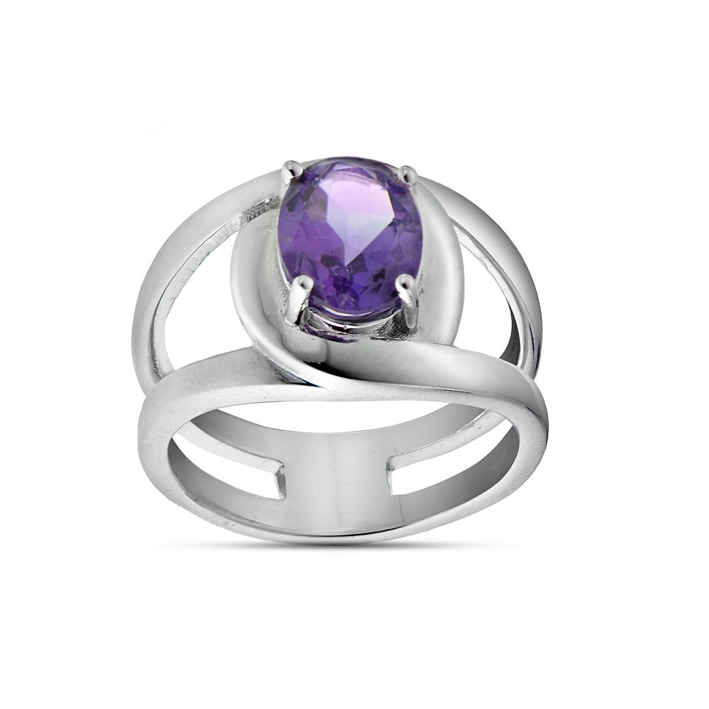 Ice Gems Sterling Silver African Amethyst Oval Open Ring, Size 6