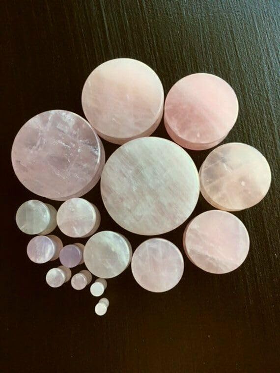 Lobal Domination PAIR of Rose Quartz Organic Stone Plugs Gauges - up to 38mm available! (1&3/8" (35mm))