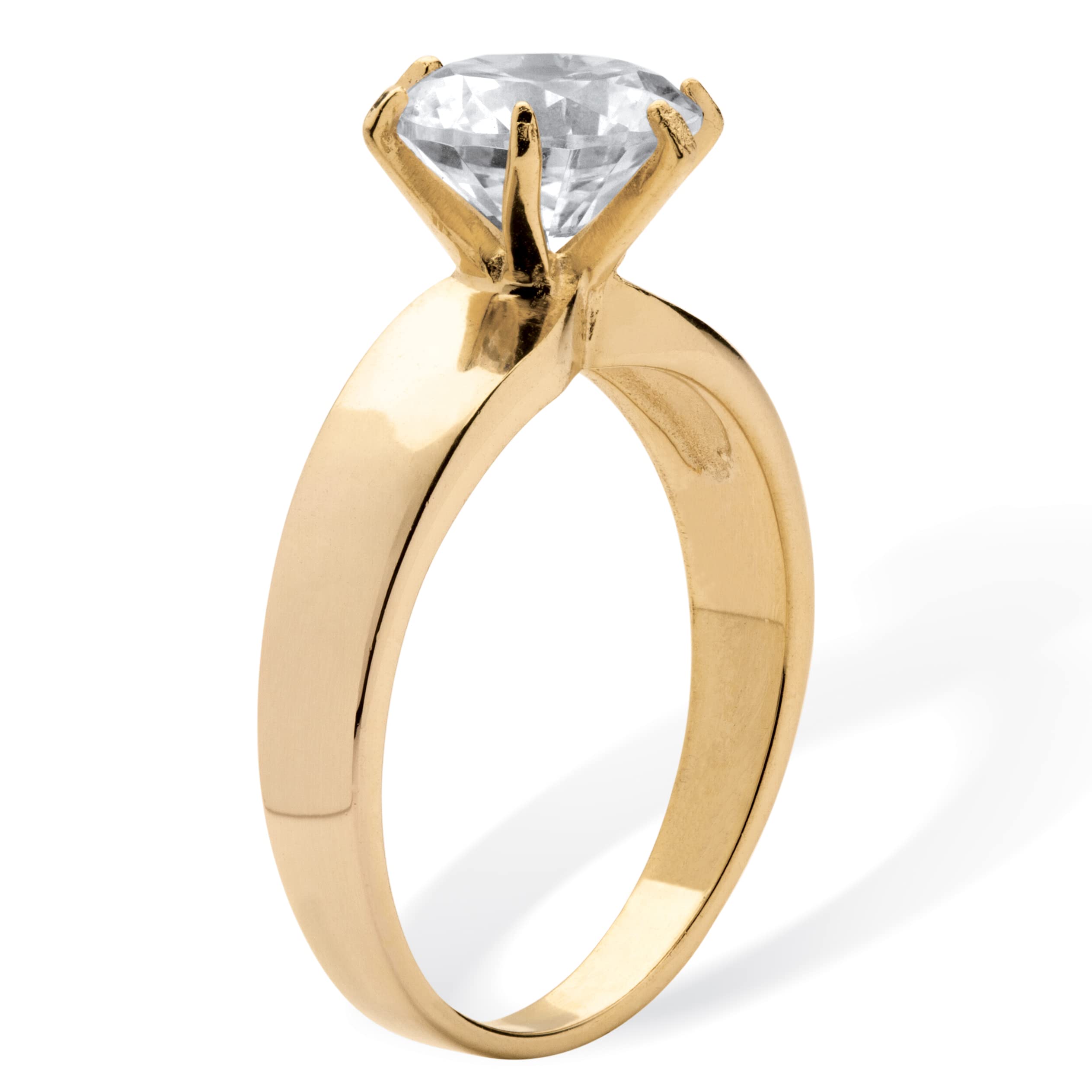 PalmBeach Yellow Gold-plated Sterling Silver Round Cubic Zirconia Solitaire Engagement Ring Sizes 6-10 Size 7