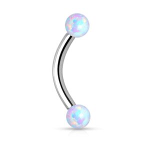 pierced owl 16ga 316l surgical steel internally threaded curved eyebrow barbell with synthetic opal accents (white)