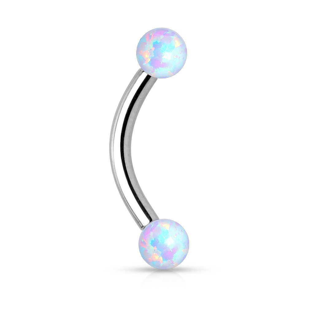 Pierced Owl 16GA 316L Surgical Steel Internally Threaded Curved Eyebrow Barbell with Synthetic Opal Accents (White)