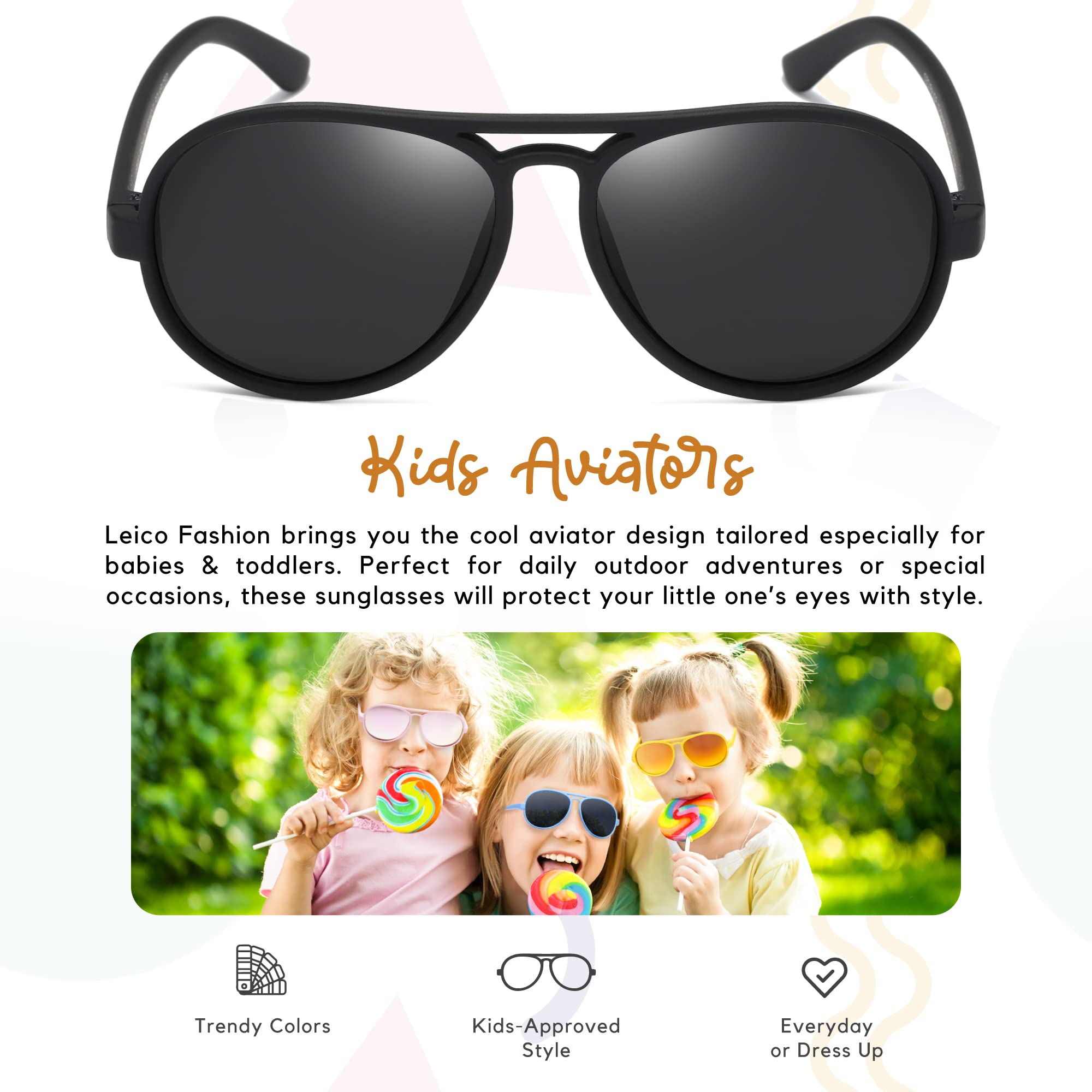 LEICO FASHION Toddler Baby Infant Polarized Aviator Sunglasses for Boys Girls Kids Age 0-4 - Shatterproof Rubberized Frame