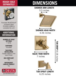 Delta Faucet Dryden 17 Series Dual-Function Tub and Shower Trim Kit with Single-Spray Touch-Clean Shower Head, Champagne Bronze, 2.0 GPM Water Flow, T17451-CZ-WE (Valve Not Included)