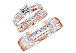 jewel zone us white cubic zirconia engagement & wedding trio band ring set in 10k solid gold (1 cttw)