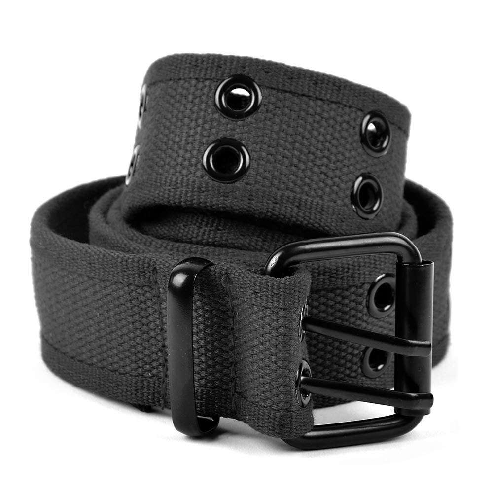 boxed-gifts Parquet Solid Color Military and Casual Canvas Belt, Double Grommet Unisex Belt for Men and Women - Black