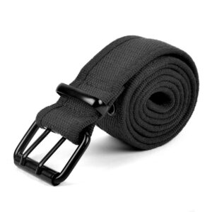 boxed-gifts Parquet Solid Color Military and Casual Canvas Belt, Double Grommet Unisex Belt for Men and Women - Black